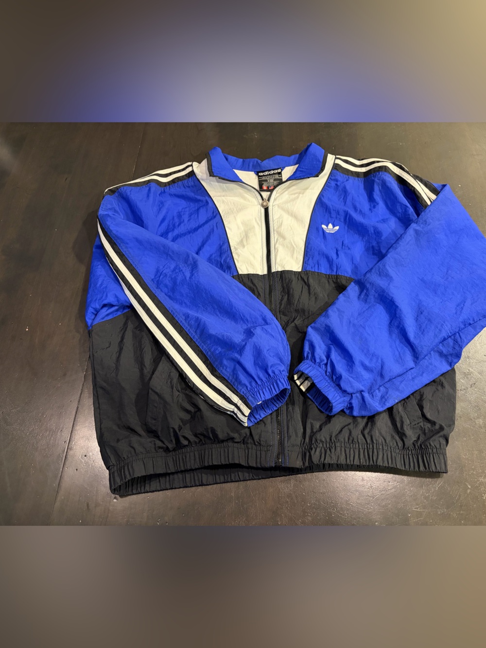 Vtg 90s ADIDAS Blue Nylon WINDBREAKER JACKET Track Soccer Coat Sz Men's L
